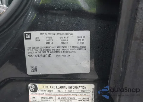 2010 Chevrolet Malibu Lt z USA, uszkodzony, nr VIN 1G1ZD5EB7A4117127